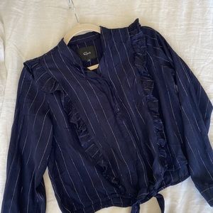 Navy Rails blouse with silver stripes, size XS